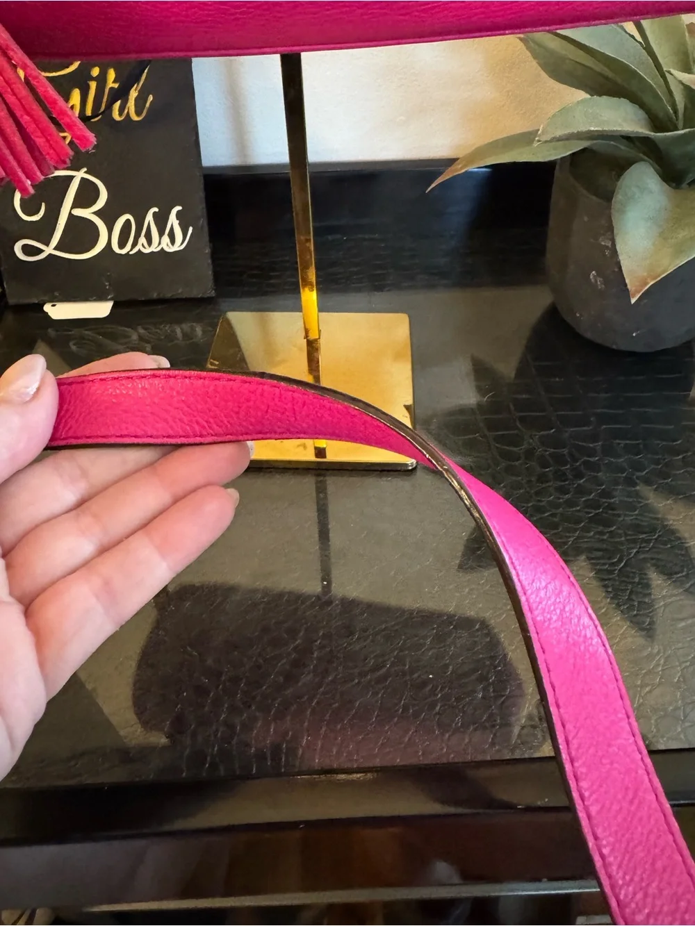 Michael Kors Raspberry Leather Satchel with Tassel Charm